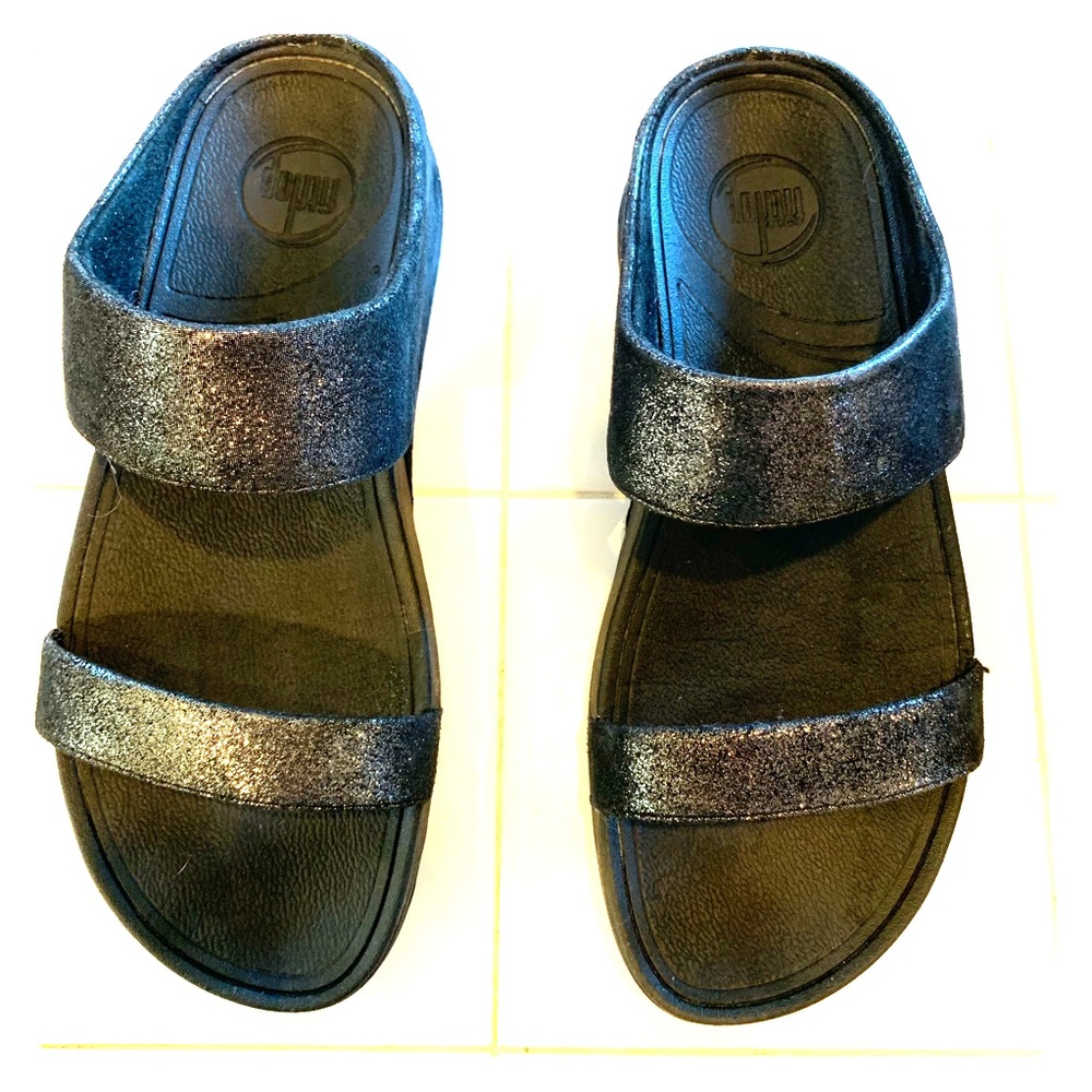 Fitflop Black Shimmer Slide Sandals